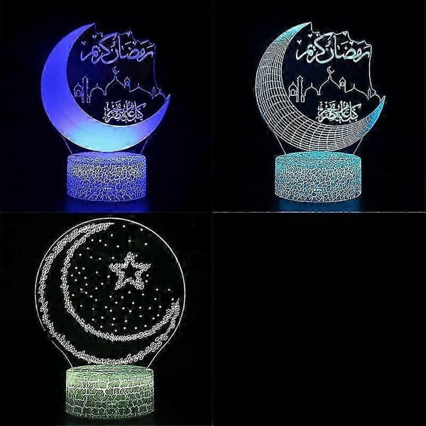 Ramadan Dekor LED Lys Hjem Skrivebordslys Måne Stjerner Fargerik Lampe Islamsk Gave A