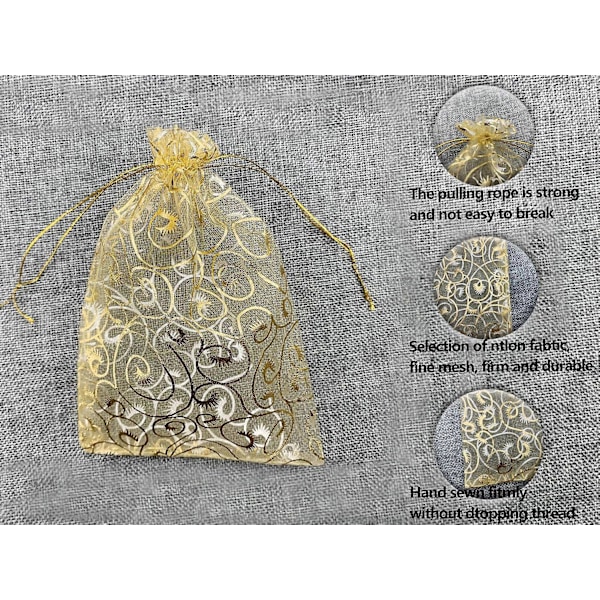 Bryllupsgaver Små Gaveposer, 100 stk. 10 cm x 12 cm Guld Organza Poser til Festgaver Små Virksomheder Slikposer Netpose