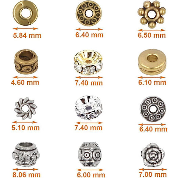 600 st Distanspärlor Smyckespärlor Berlock Distanspärlor Legering Distanspärlor för Smyckestillverkning DIY Armband Halsband och Hantverk (12 Stilar, Silver och Guld)
