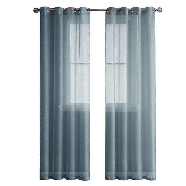 2 Delers Blekgul Blå Transparent Gardiner 100x250cm Imitert Lin Øyelett Vindu Transparent med Dekorativt Mønster Stue Soverom Voksen Barn Kjøkken