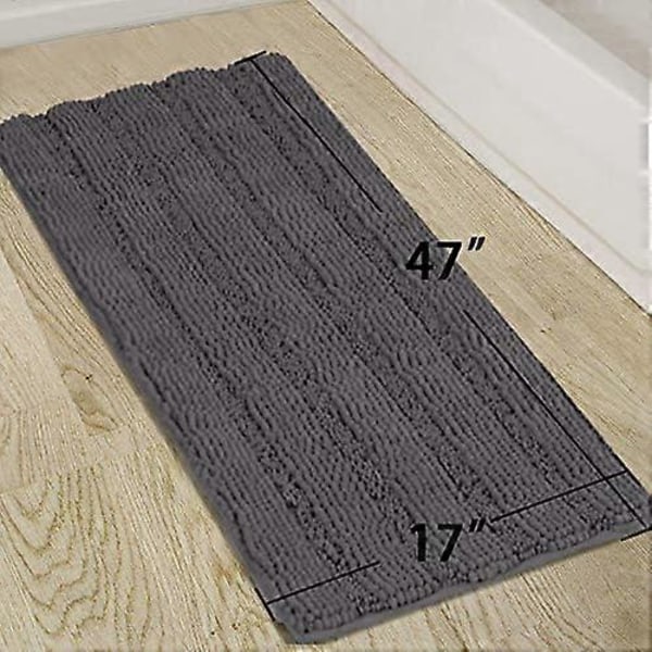 Stor Grå Plysch Chenille Halkfri Tvättbar Super Vattenabsorberande Mjuk Badrumsmatta för Badrum 47x17