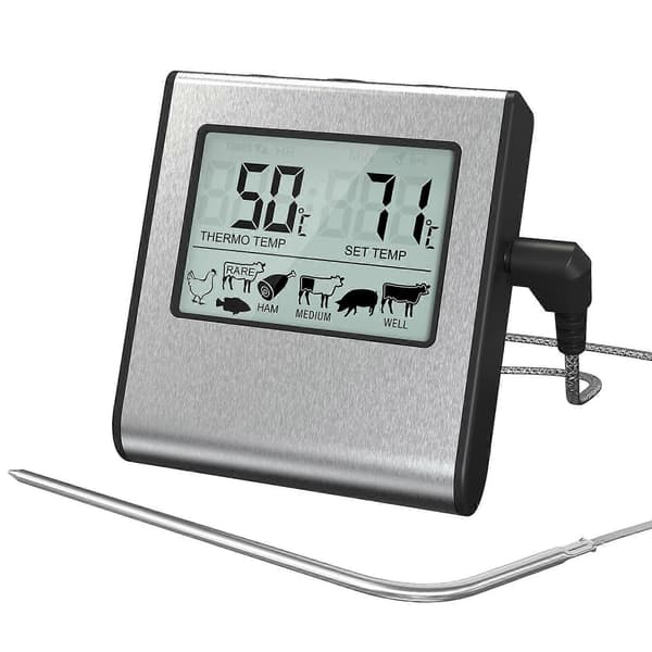 TP16 Digital Kötttermometer för Kök med Stor LCD-Display för Rökugn Köksgodis BBQ Grilltermometer med Timer och Rostfritt Stål Tempe