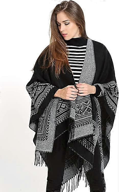 Poncho Sjal Elegant Varm Åpen Firkant Høst Vinter Dame