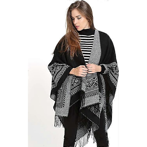 Poncho Sjal Elegant Varm Öppen Fyrkantig Höst Vinter Dam