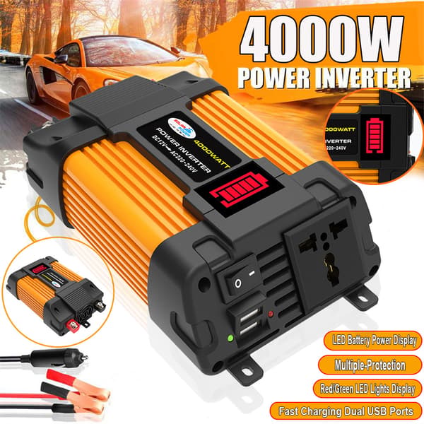 4000W DC 12V til 220V spenningsomformer, med dobbel 4.2A USB-lader og batteristrømdisplay