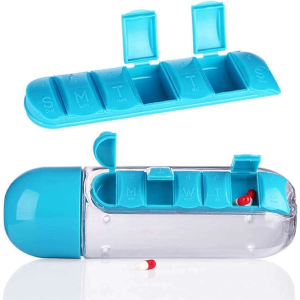 Kannettava 2-in-1 Pillerirasia/Pullo - 600ml (Sininen & Pinkki)