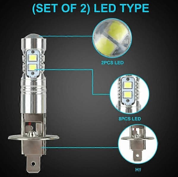Frontlyspærer, 2x H1 6000K Super Hvite 100W LED Frontlyspærer Kit Lav Beam