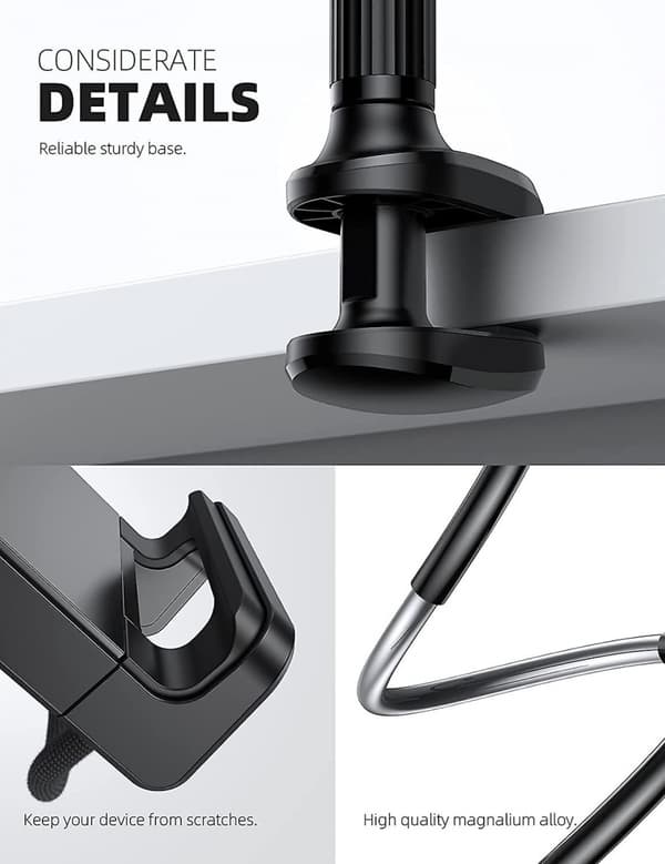 Svanehals Tablet Holder 360 Justerbar Tablet Stand Fleksibel Arm Tablet Mount Klemme Kompatibel-sort