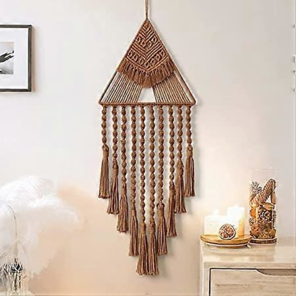 (Brun) Makramé Vävda Väggbonader Drömfångare Triangel Tofs Geometrisk Konst Boho Bakgrund Bohemisk Heminredning Väggkonst Vacker Lägenhet Sovsal
