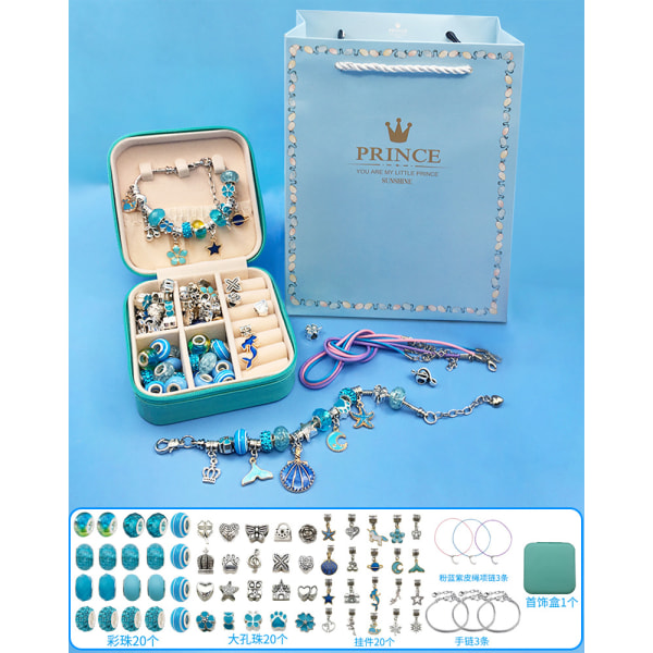 Flickor smycken gör pärlor DIY armband halsband Set blå
