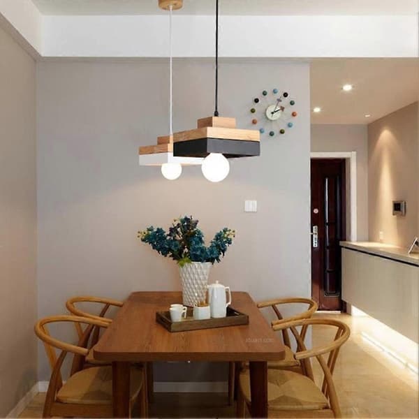 Moderne træ pendel loftlampe Nordisk rund firkantet pendel lampe til cafe B