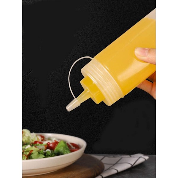 Klämbara såsflaskor i plast - Läcksäkra och återanvändbara såsflaskor med lock - Perfekt (300 ml)