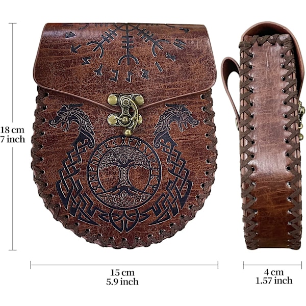 Norse Kohokuvioitu Vyölaukku, Retro Keskiaikainen Keinonahkainen Sivulaukku, Vintage Käytettävä Vyötärölaukku Larp Ren Farieen (lohikäärme)