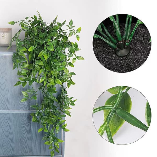 Kunstige hængeplanter med mandalablade og potter, 65 cm lange, 2 stk.