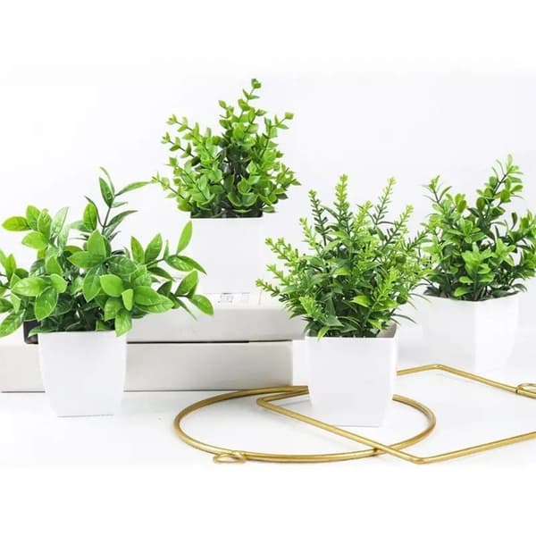 Kunstige planter med potte, falske planter til hjemmebad, 5 stk