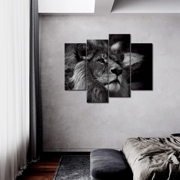 Svartvitt grått lejonhuvud Porträtt Väggkonst P