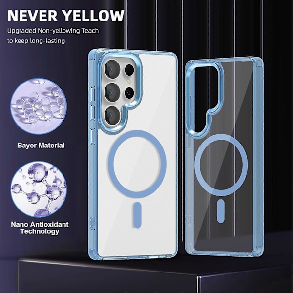 (Blå) Til Samsung Galaxy S25 Ultra Cover Kompatibelt med MagSafe TPU+PC Gennemsigtigt Telefon Cover Blå