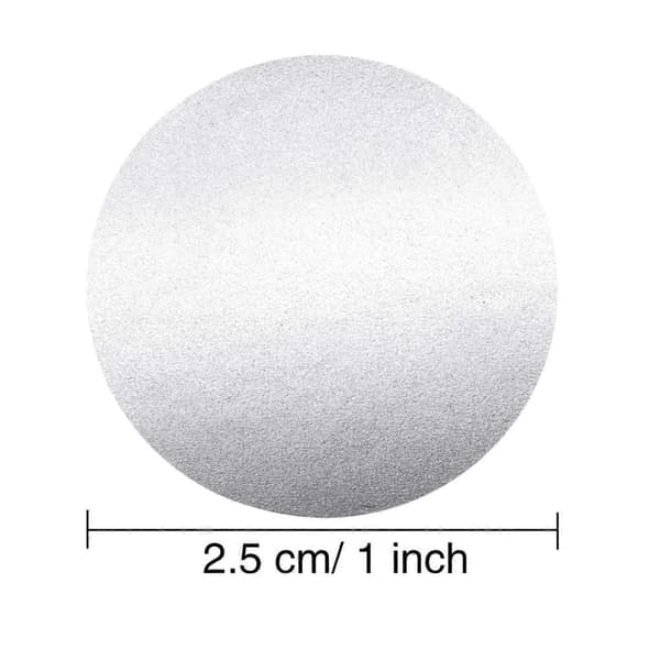 300 stk. skrabelabels (sølv, 2,5 cm x 2,5 cm cirkel)