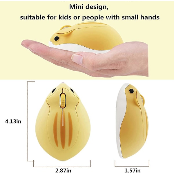 2.4GHz Trådløs Mus, Sød Hamster Form Mini Støjsvag Ergonomisk Design Lille Bærbar Mus, 1200DPI USB Trådløs PC Laptop Computer Gaming Mus til Nej