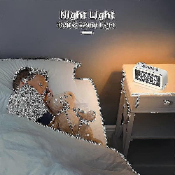 Digitalt vækkeur, dæmpbart spejl LED-ur (hvid)