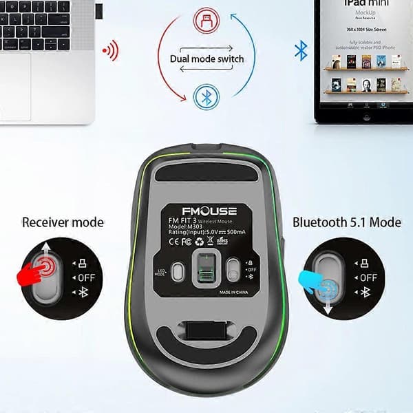 (Pinkki) 2.4G Dual-Mode Bluetooth 5.1 Langaton Hiiri, USB-lataus