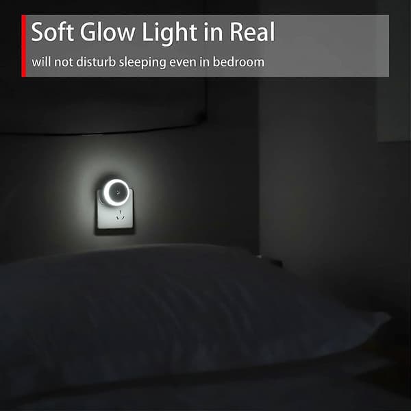 Dww-Rød Natlampe, LED Natlampe med Stik, Rund, Lyssensor, Energieffektiv, 4 stk.