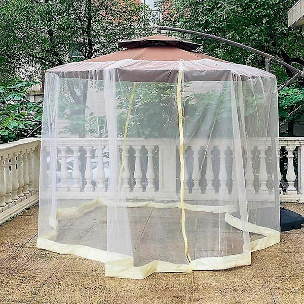 Beige cylindrisk myggenet til parasol 3 m diameter med lynlås og ballast