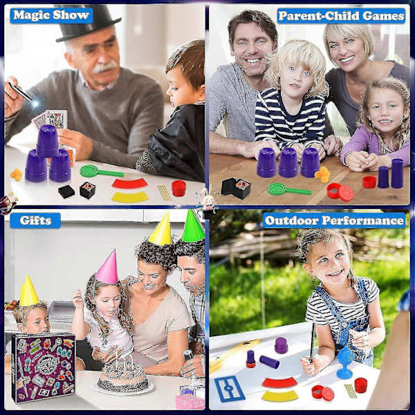 Tryllesæt til børn, Trylle rekvisit sæt, Trylle tricks til børn, Magiker sæt, Trylle tricks gaver til alderen 6+