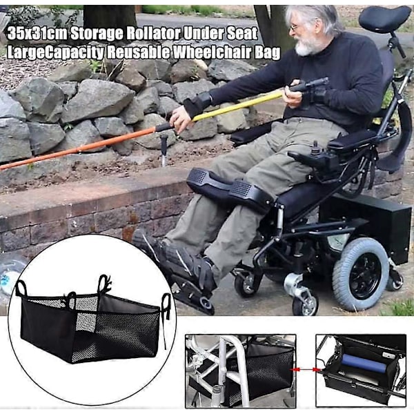 Rollator Sædetaske - Genanvendelig - 35 x 31 cm - Rollator Sædetaske - Sort