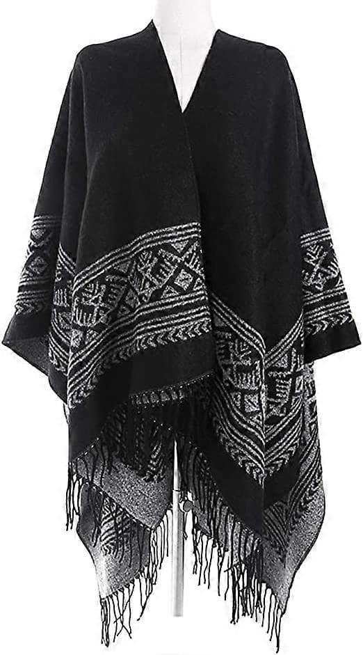 Poncho Sjal Elegant Varm Åben Firkantet Efterår Vinter Kvinde