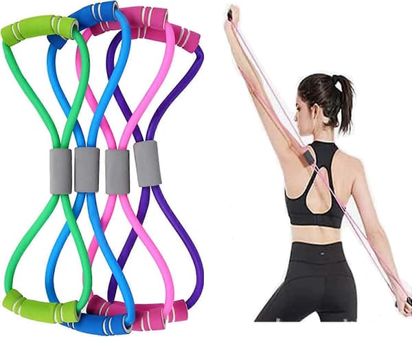 4 Delar 8-Formad Dragrep Bröstexpander Pilates Lyftande Elastiskt Träningsbälte Elasticitetsbälte Stretchrem Yoga Fitnessutrustning