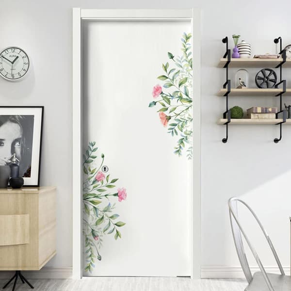 Veggdekor med grønne planter, blomsterveggklistremerke til soverom