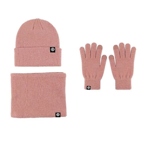 (Rosa) W Mössa Halsduk Pekskärmshandskar Set för Män och Kvinnor, Mössa Handskar pink