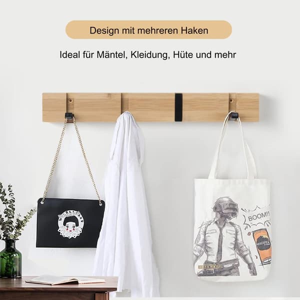 Vægmonteret knagerække, foldbar tøjkrog med 4 kroge til hatte, tørklæder