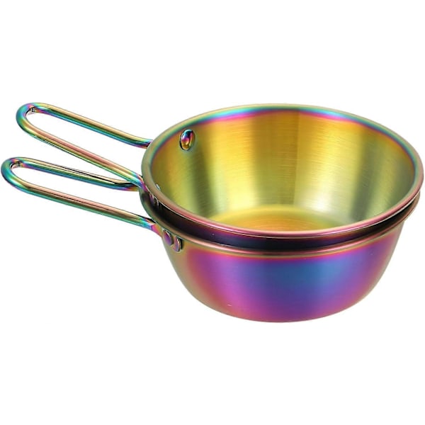 stk. 14,3 cm 306 rustfrit stål koreanske traditionelle vinskåle, sauceskåle med håndtag til vandreture, camping, suppeskål, flerfarvet