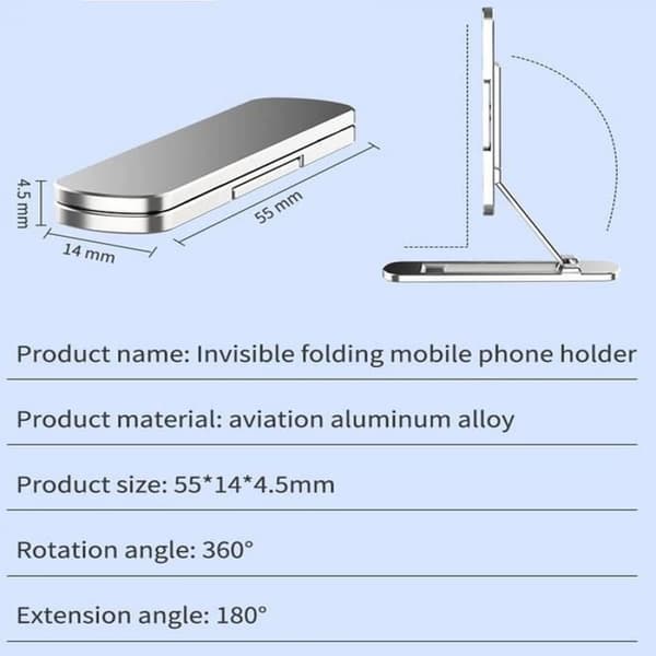 Mobiltelefon Ringhållare Fingerringstativ 360° Roterande Vikbart Aluminiumlegering Mobiltelefonhållare Silver