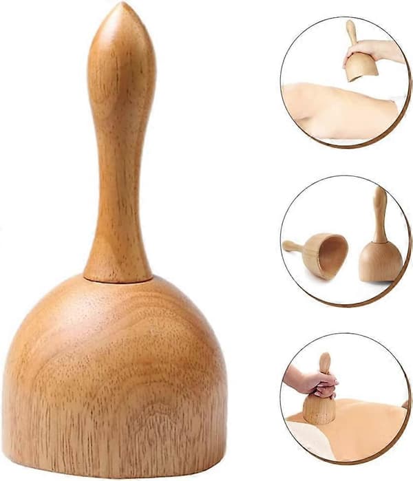 Sæt med 2 GuaSha anti-cellulite massagekopper i træ til rygmassage og kropsmassage