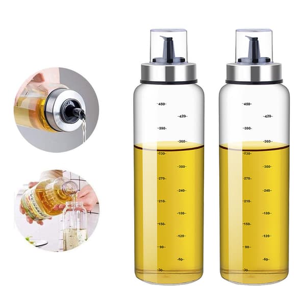 FARI Vinäger- & Oljeflaska, 2x500ml Oljedispenser och Glas Olivoljeflaska