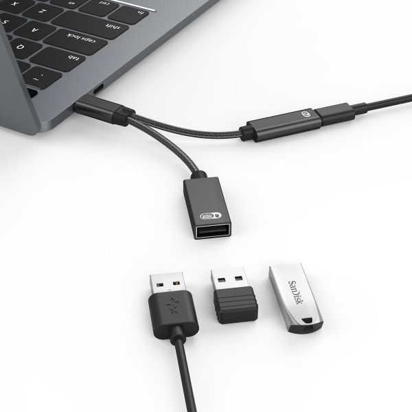 Otg Kabel USB C Dual Port Typ C Splitter Laddningskabel Svart