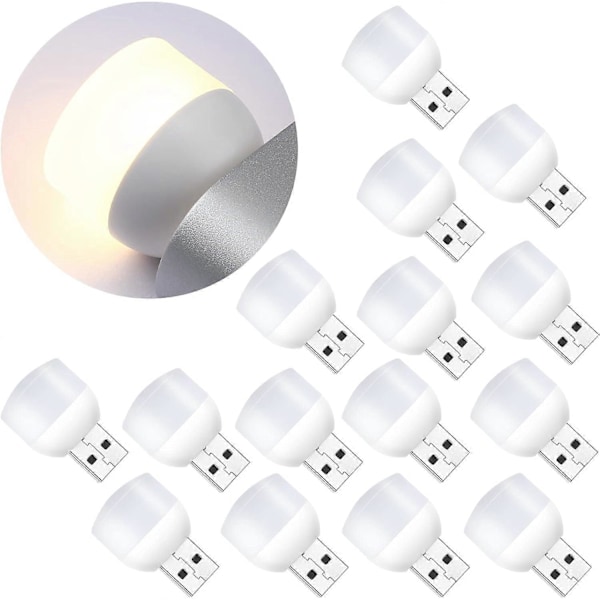 16 kpl Miniyövalo USB-yövalo LED-lamppu, tunnelmavalo USB kannettava kotilamppu makuuhuoneeseen WC:hen keittiöön autoon, lämmin valkoinen