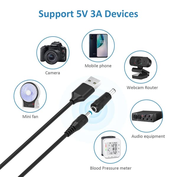 Powseed 5V universell DC-strømkabel, USB til DC-ladekabel med 13 adapterplugger for webkamera-ruter, opptaker, Bluetooth-høyttaler, skanner, DVR, Ha