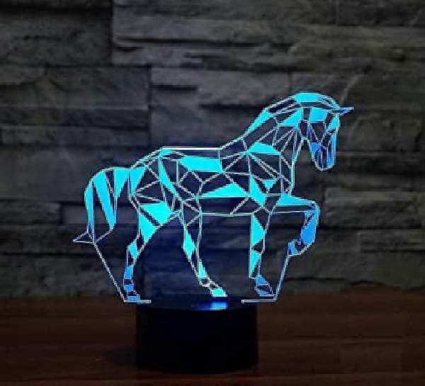 3D Hest Nattlys 7 Farge Illusjon Endrende Led Bordlampe Akryl Flat Mage Base