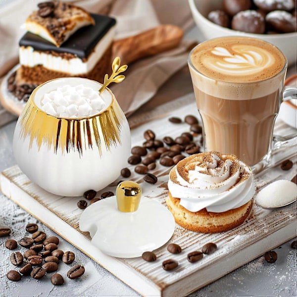3-delat Set Keramisk Sockerskål och Gräddkanna för Kaffebaren