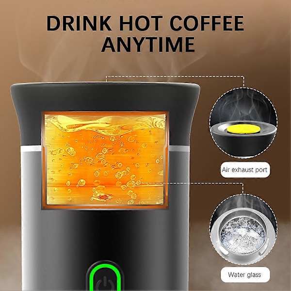 (Metal Grøn) 3 i 1 Bærbar Maskine, Mini Kaffemaskine til Rejser, Selvopvarmende Bilkaffemaskine med USB C, Lille Espressomaskine med Malet Kaffe