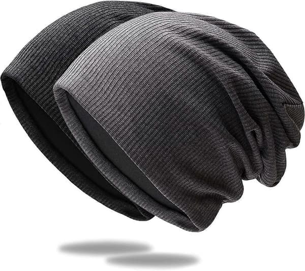 Trendy, stilig lue av strikket kvalitetsstoff, pustende og elastisk skull cap-hatt, grå+svart