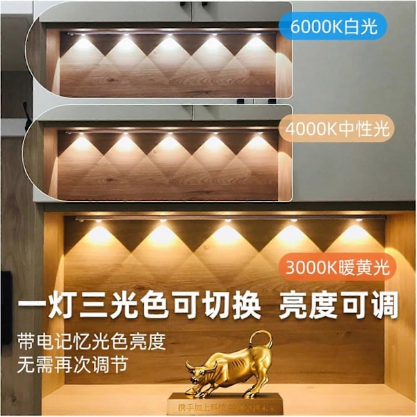 LED Korrugerad Människokroppssensor Smart Laddning Magnetremsa Kattögonlampa för Gång 30cm Grå