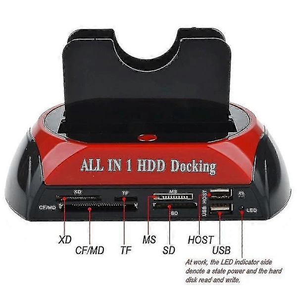 Kiintolevyasema, jossa kaksi paikkaa, USB 3.0 - SATA IDE HDD -telakointiasema kortinlukijalla 2,5 ja 3,5 tuuman IDE-levyille