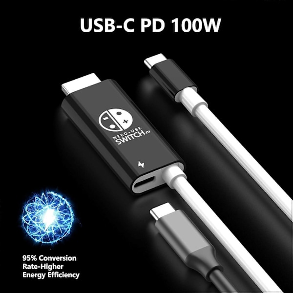 USB C - HDMI -kaapeli Nintendo Switchille/OLEDille, 3 in 1 -kaapeli 100 W PD:llä ja 4K HDMI:llä, tukee TV:tä/Steam Deckiä/kannettavaa tietokonetta/PC:tä, 2 m mustavalkoinen