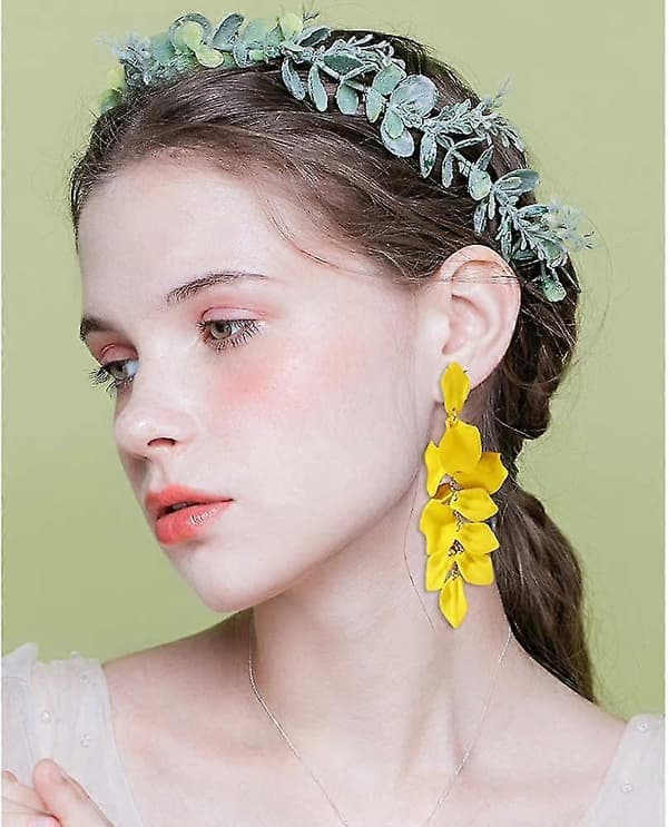 (Gul) Akryl Roseblad Øreringe Dingle Overdrevne Blomsterøreringe Drop Blomsterkvast Øreringe Yellow