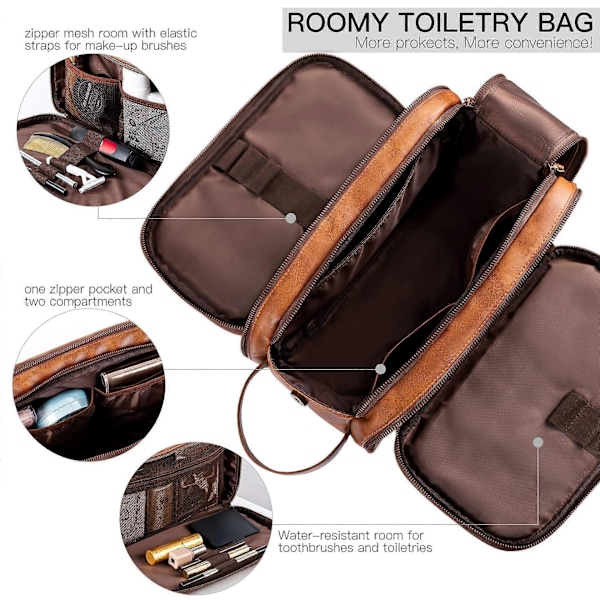 Necessär för män, Stor Rese Rakning Dopp Kit Vattentålig Badrum Toalettartiklar Organizer PU Läder Kosmetikaväskor